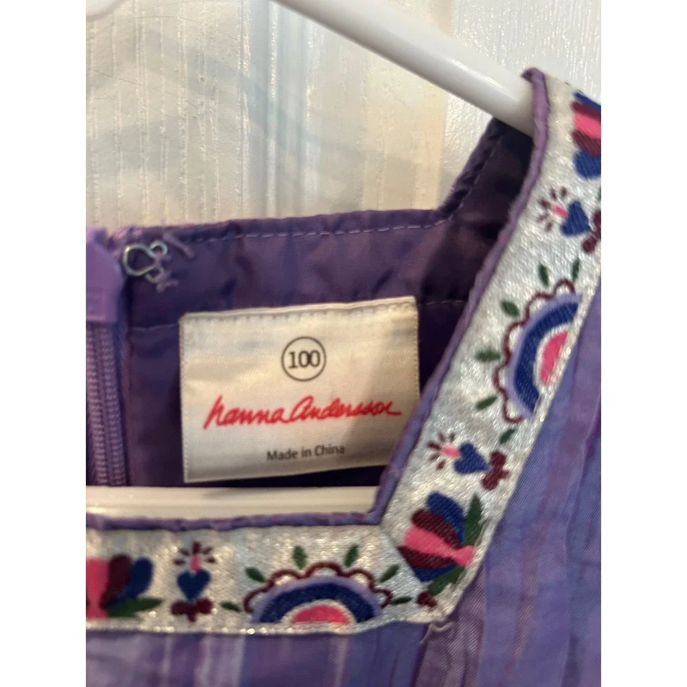 Hanna Andersson Tiered Dress Purple Embroidered Crinkle Iridescent Special Bin A